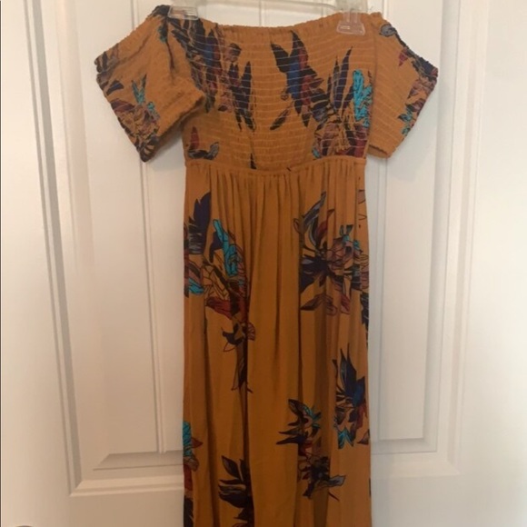 Strapless Mustard Floral Maxi Dress - Picture 2 of 2